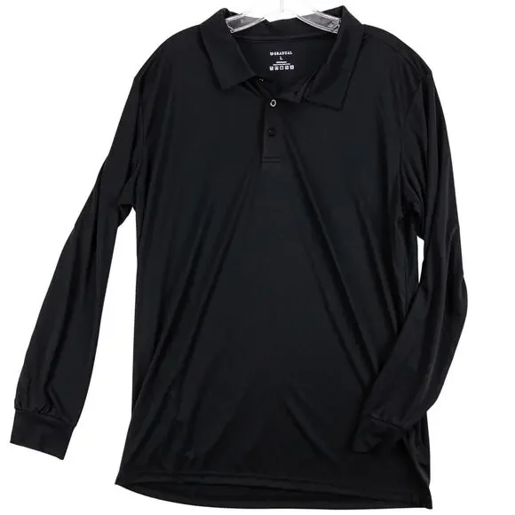 Men’s Black Long-Sleeve Polo Shirt L Lightweight Breathable Polyester | Gradual - Picture 1 of 9